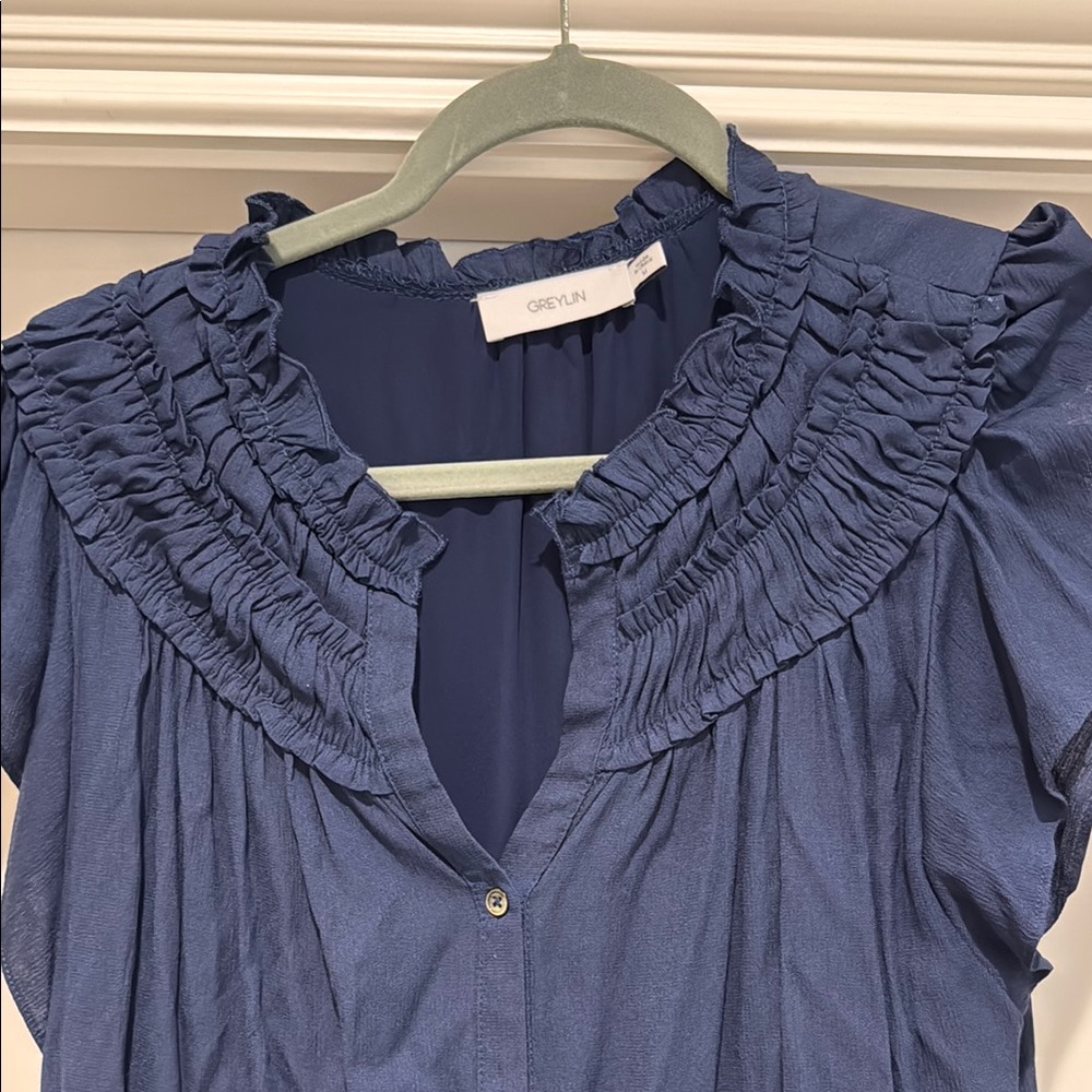 Greylin Midnight Blue Ruffled Button-Down Dress - Picture 3 of 5